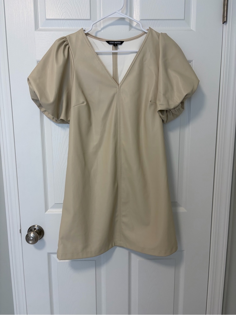 Cream Puff-Sleeve Shift Dress - Cream